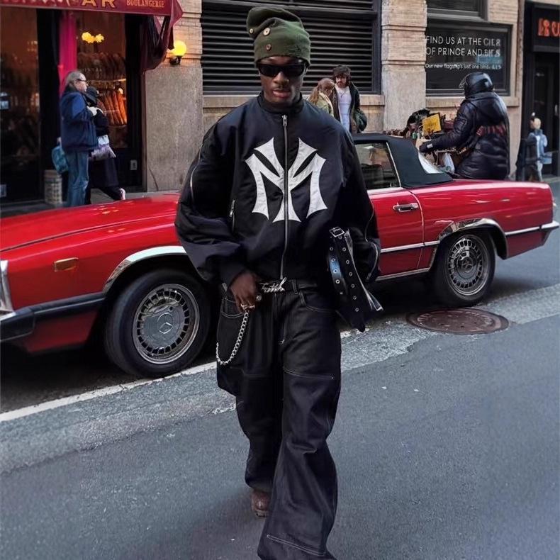 Хлопковая бейсбольная куртка-бомбер Mowalola с аппликацией, для тяжелых условий