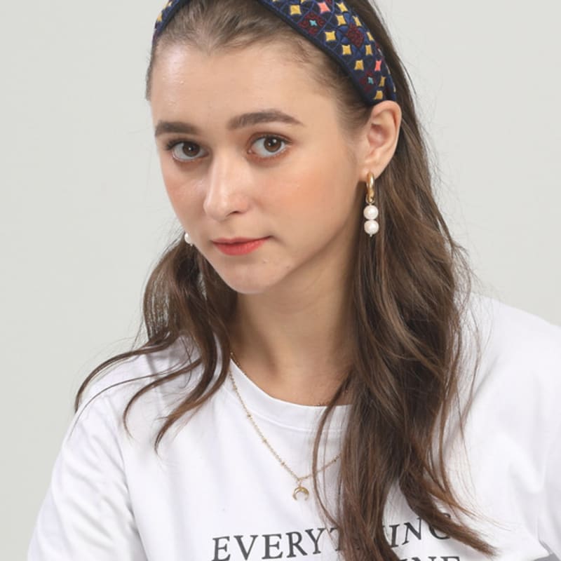 LALA Этническая клетчатая повязка для волос - ЧЕРНО-СИНИЙ