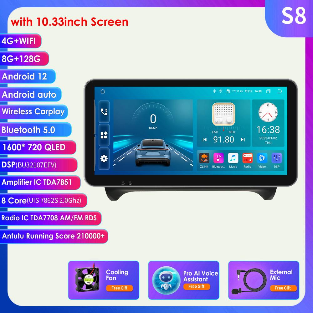 Hizpo 10,33-дюймовый 2Din Android Авторадио GPS для TT MK2 8J 2006-2014 Автомобильный радиоприемник Интеллектуальный экран Мультимедийный видеоплеер Головное устройство Carplay 4G