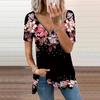 Women's Top Summer New Fashion Orange Peach Blossom Printed Casual Zipper V-neck Short Sleeve Top
