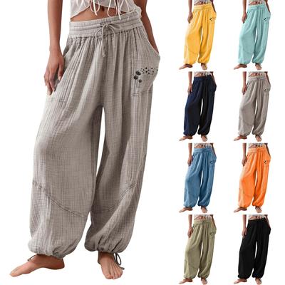 Женские модные свободные однотонные повседневные брюки с эластичной резинкой на талии и карманами