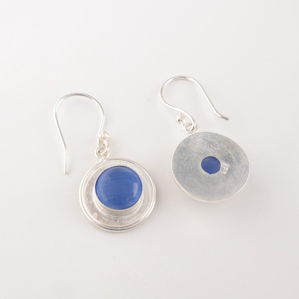 Dark Blue Cat's Eye Gemstone 925 Sterling Silver Jewelry Stylish Earrings 1.40" EE-4-44