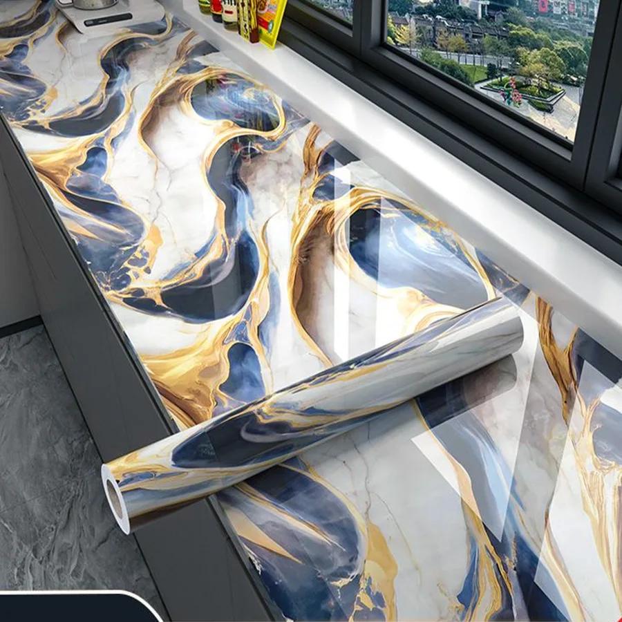 Marble Patterned Wallpaper for Kitchen Dining Room Waterproof and Oil Resistant Home Decoration Background Stickers Wallpaper