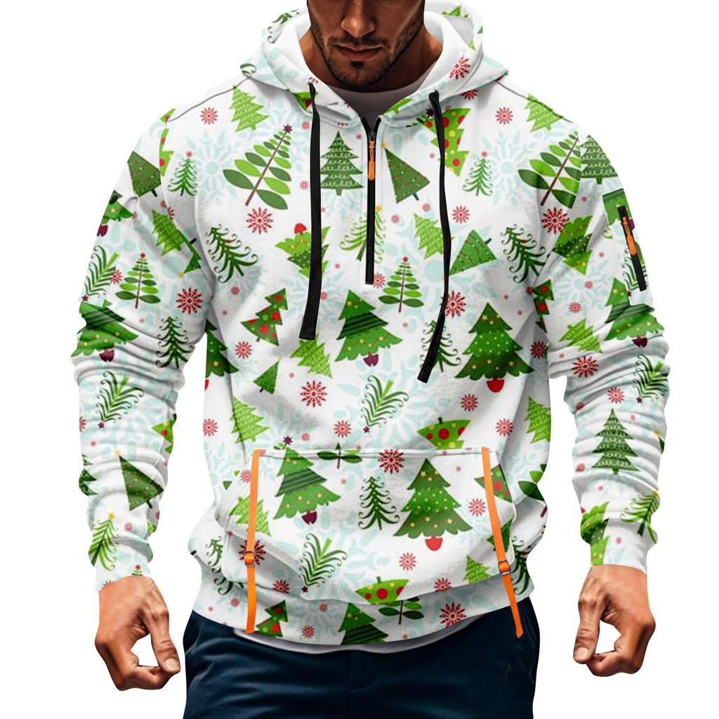 Мужская толстовка с капюшоном на молнии до середины, повседневная спортивная с рождественским принтом