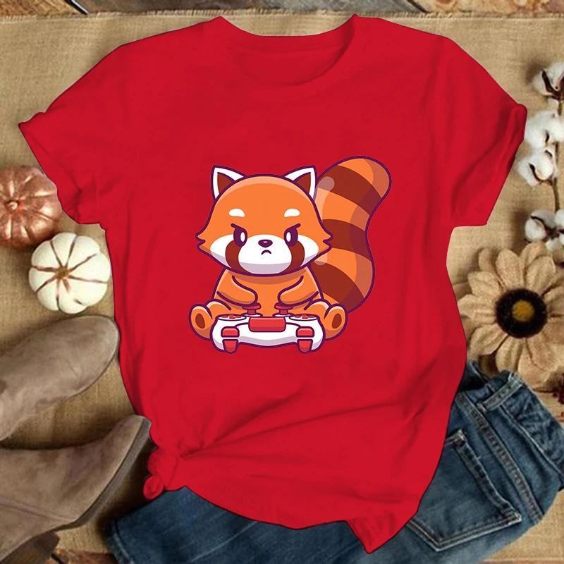 (Премиум-футболка)Футболка Red Panda Games Женская Мода Харадзюку Футболка Лето Прохладный Короткий Рукав Хип-Хоп Топ Футболка