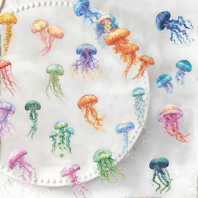 50Pcs/Set Colorful Jellyfish PET Clear Stickers Waterproof DIY Fashion Doodle Decals Stickers (2 Styles)
