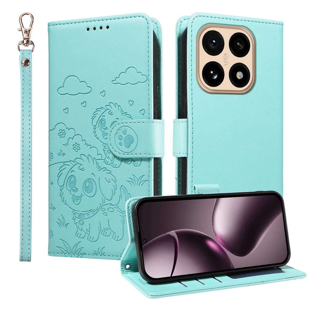 Для Xiaomi 15T Чехол с блокировкой RFID, с тисненым узором собаки, из ПУ кожи, чехол для телефона с ремешком на запястье