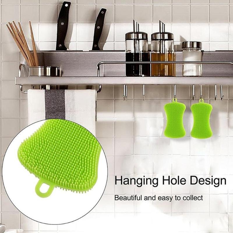 Silicone Dish Washing Brush Pot Pan Sponge Scrubber Kitchen Cleaning Tool