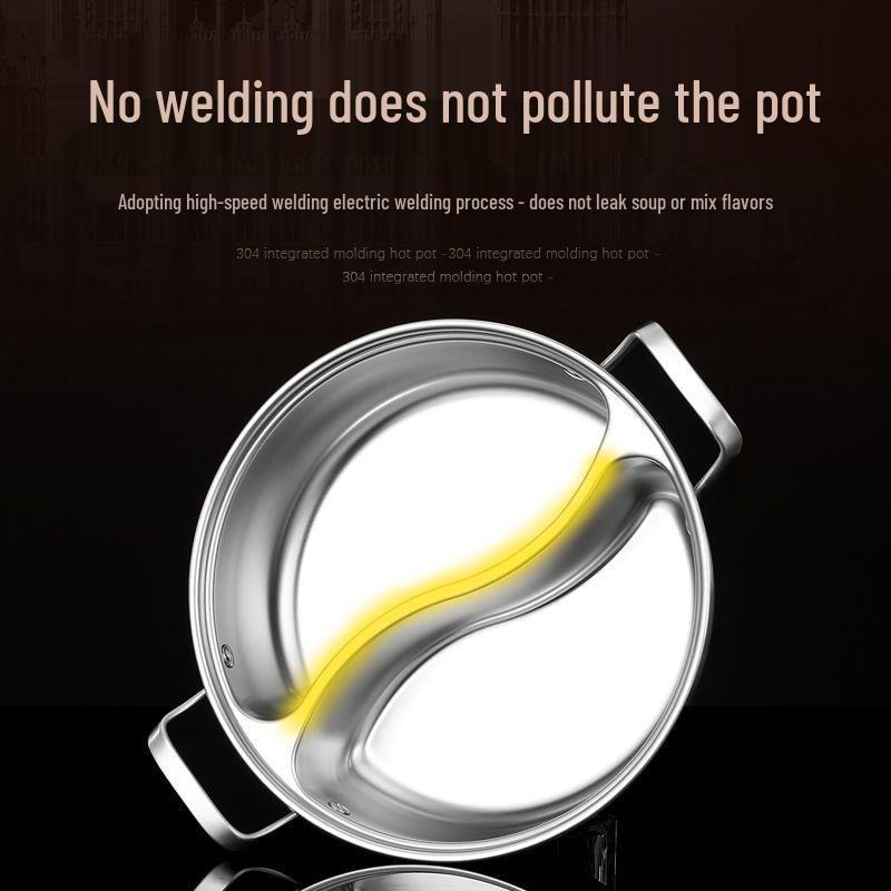 Горячий горшок Юаньян из нержавеющей стали - Extra Thick, Без сварки, Большая вместимость, Двухсекционный для предотвращения смешивания вкусов
