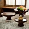 Retro High Foot Tray Walnut Color Solid Wood Cake Tray Household Living Room SumDish Dessert Table Display Frame Wood Fruit Tray