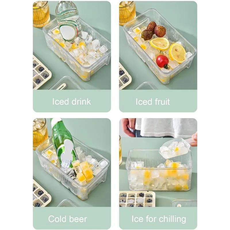 Форма для кубиков льда Ice Box с одной кнопкой, с крышкой и коробкой. Многофункциональная форма для приготовления льда. Бытовая форма для хранения пищевого льда.