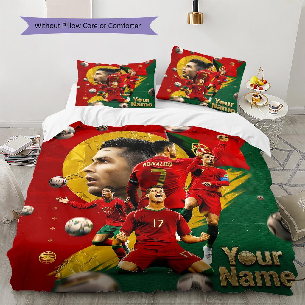 Custom Name Portuguese Soccer Celebration Bedding,Quilt Set Quilt Cover Pillowcase Home Birthday Gift (1 * duvet cover + 2 * pillowcase, without core)
