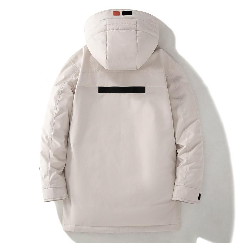 Зимняя мужская куртка-пуховик нового стиля, воротник-стойка, модная простая куртка с капюшоном, средней длины, утолщенная, теплая и морозостойкая, модный бренд для мужчин