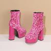 Gothic Chunky Platform Super High-heeled Boots Women Gold Blue Sequined Glitter Pink Purple Boots Party
