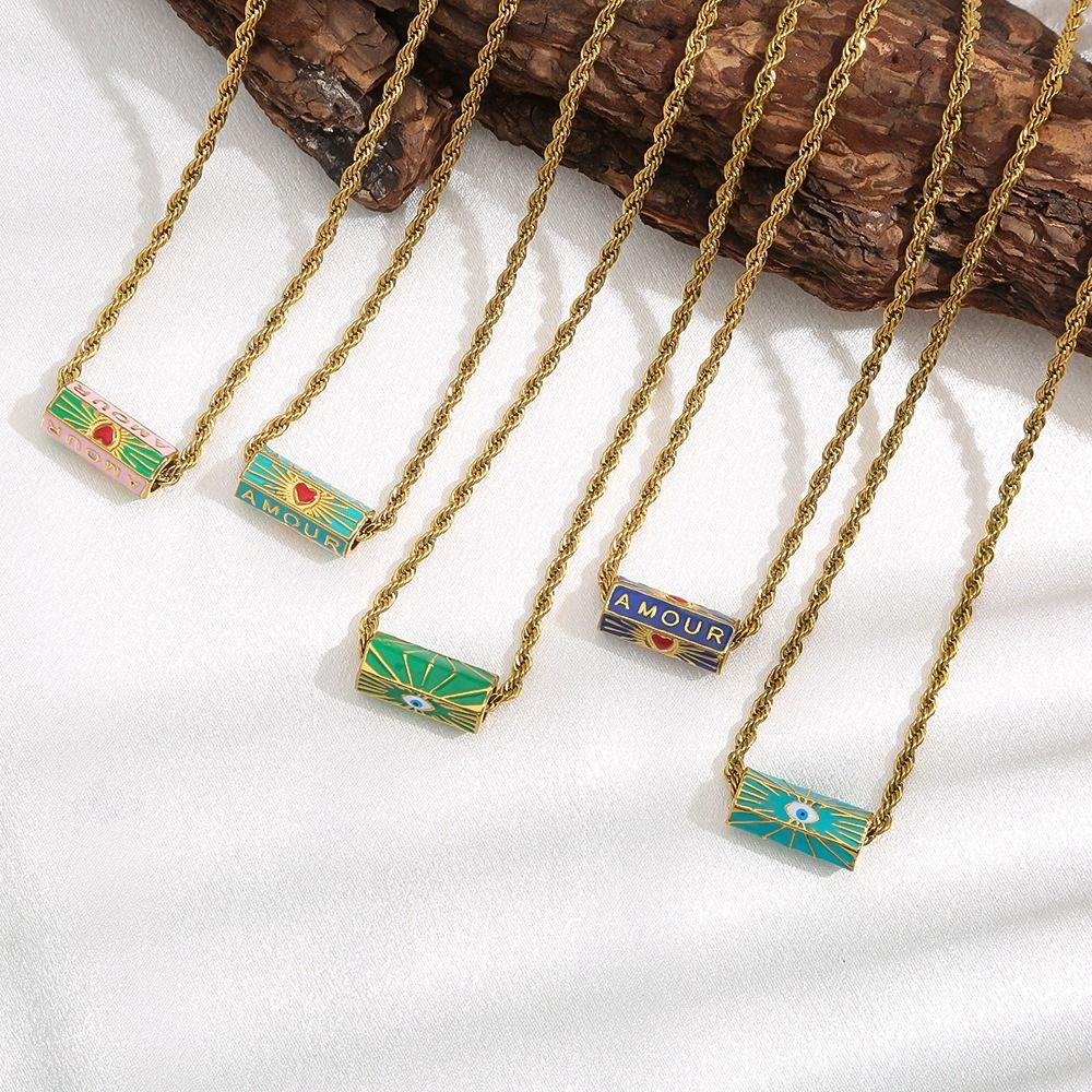 Sweet Charm Turkish Eye Multi Color Necklace Wish Card Hexagonal Neck Chain Jewelry Accessories
