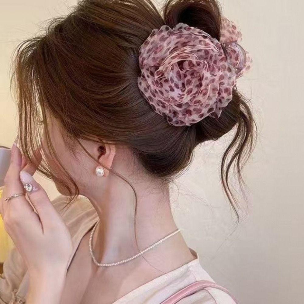 Non-Slip Shark Hair Clip Fabric Flower Leopard Print Hair Clip Large Hair Grab Clip Beach Vacation