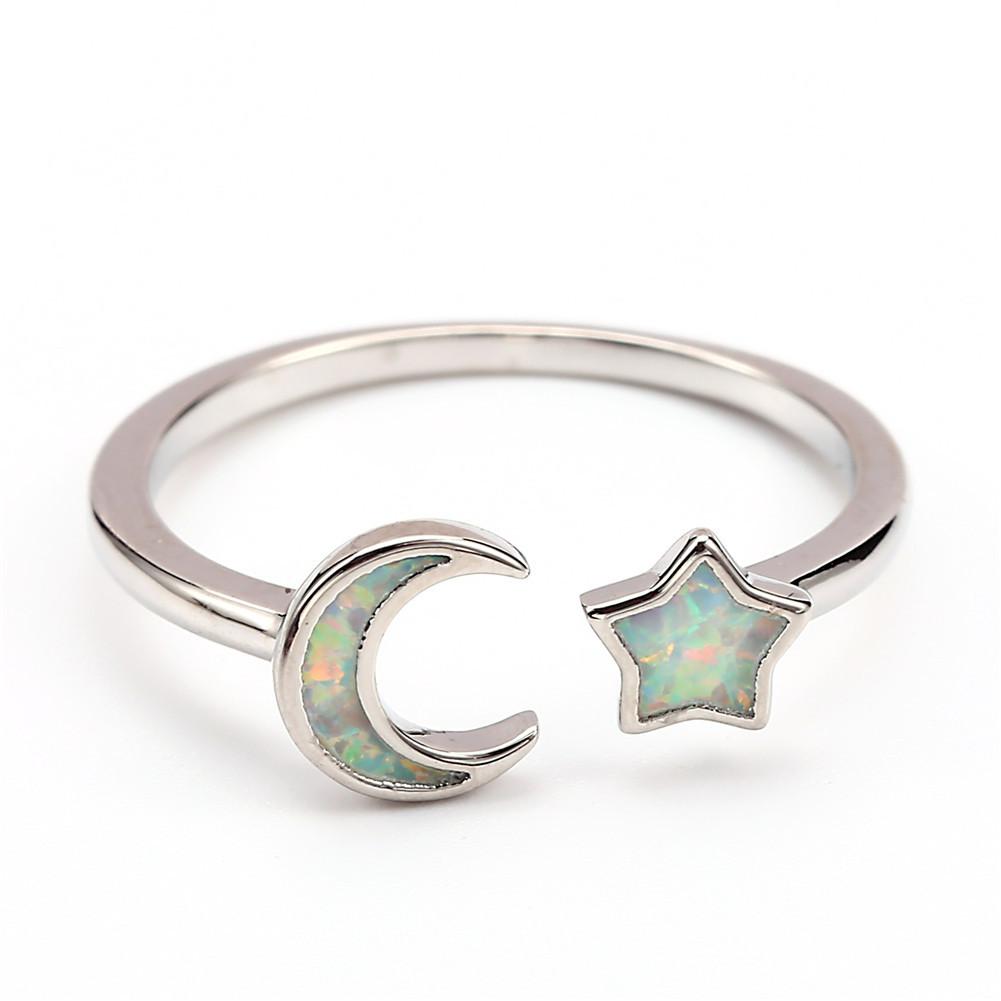 New Golden Treasure Star Moon Open Ring Fashion Versatile Ring