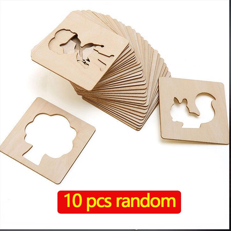 Montessori Kids Toys Drawing Toys Wooden Diy Painting Template Stencils Learning Educational Toys For Children Gift 10/20Pcs