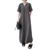 Yousheng Women's Summer Short Sleeve T-shirt Dress Half Zip V Neck Maxi Dress Casual Long Sundress with Pockets for Beach Vacation