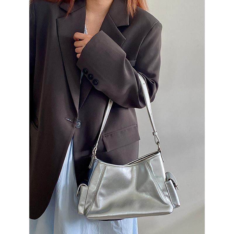 Ielgy Female Bag Large-Capacity Underarm Bag Fashion Silver Commuter Cross-Body One-Shoulder