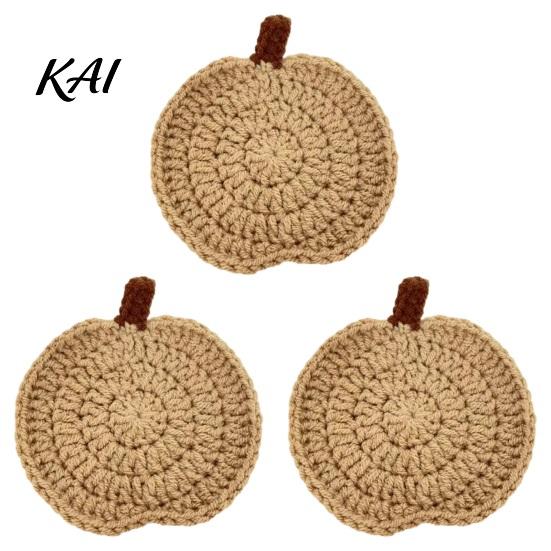 Crochet Pumpkin Cushion Handmade Coasters, Soft Polyester Coffee Mats, Gift for Housewarming Autumn Themed Farmhouse Dining Accessories Kitchen Table