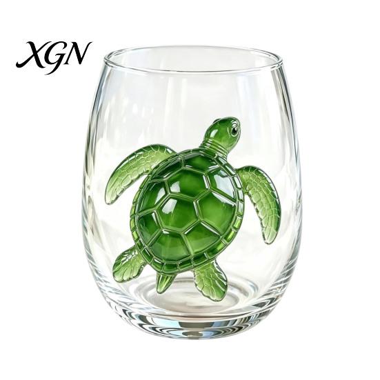 Personalized Daily Use Glassware Stemless Wine Glasses with Marine Animal Pattern, 420ml Capacity, High Borosilicate Halloween Themed Drinking