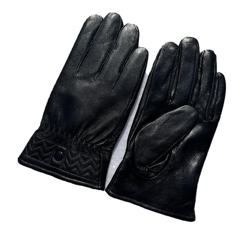 Jiuyunmeng Men's Genuine Leather Gloves, Winter Korean Style, Velvet-Lined, Thick, Warm, Waterproof Motorcycle Riding Gloves