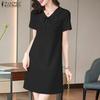 ZANZEA Женское летнее повседневное платье с коротким рукавом и кукольным воротником