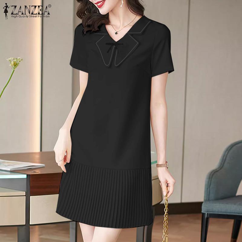 ZANZEA Женское летнее повседневное платье с коротким рукавом и кукольным воротником