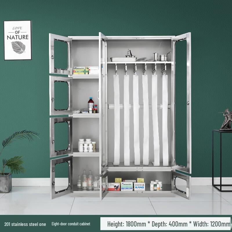 WEZHO 304 Stainless Steel 8-Door Glass Storage Cabinet