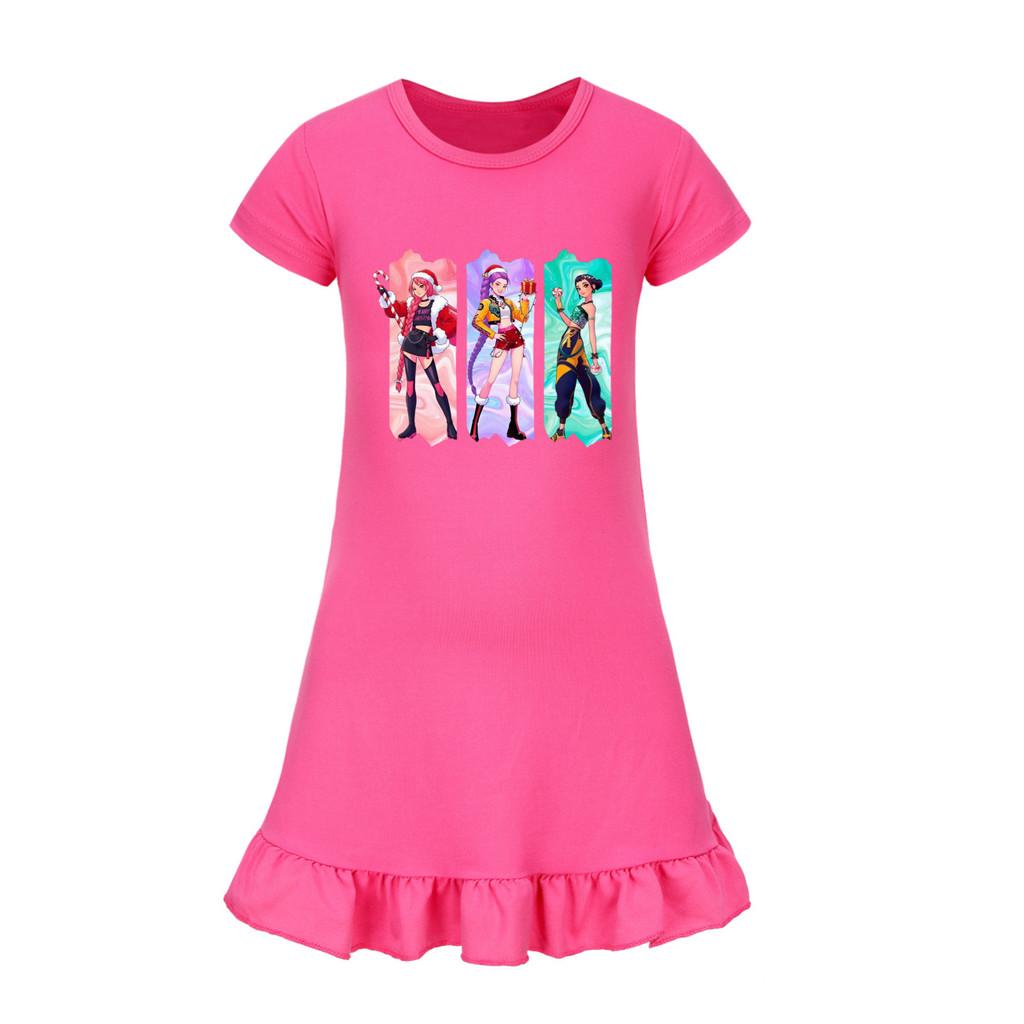 5155 Kids Girls Christmas New Year Mira Zoey Rumi Printed Ruffle Short Sleeves Casual Dress