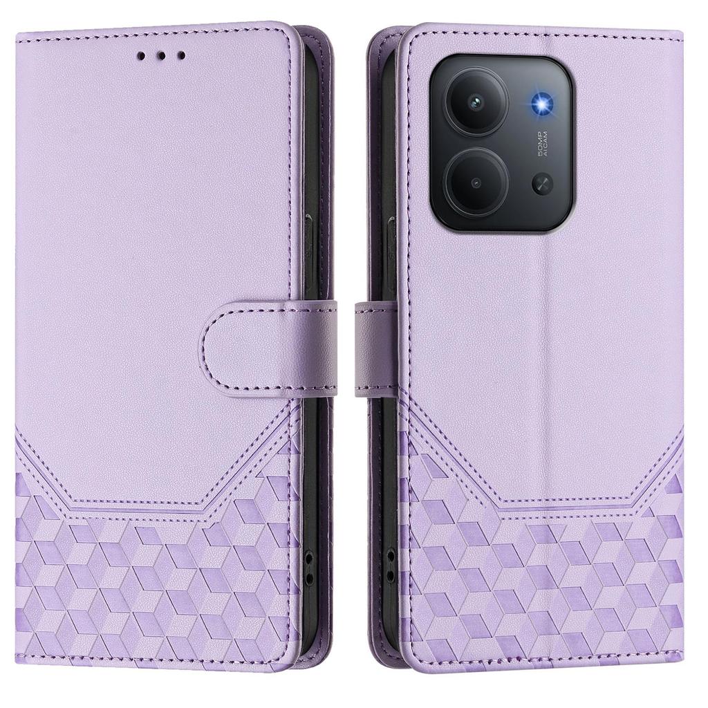 Для Xiaomi Redmi 15C 5G (США) (173мм)/Xiaomi Redmi 15C 4G (США) (173мм) Чехол для телефона из кожи с рисунком в виде сот и защитой от RFID, с ремешком.