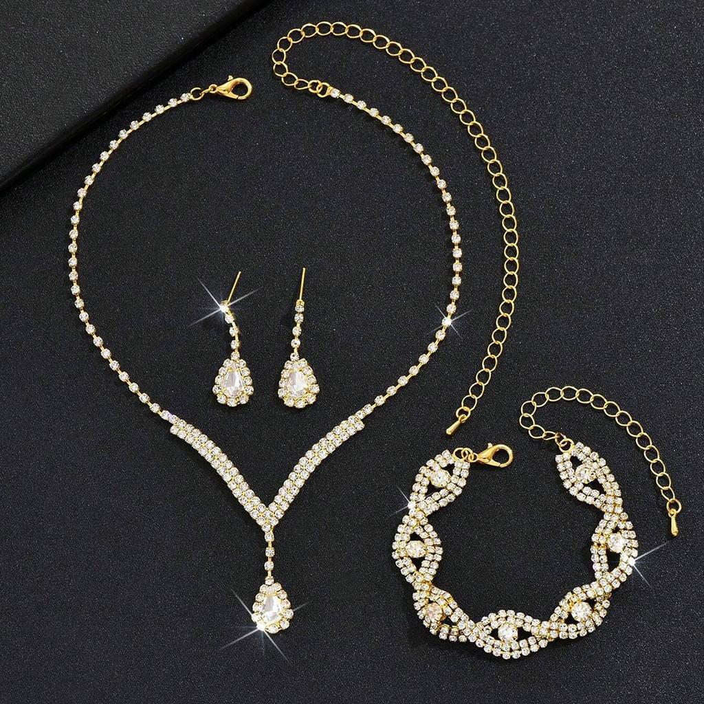 Bridal Party Jewelry Set With Zircon Water Drop Necklace Earrings And Bracelet For Weddings