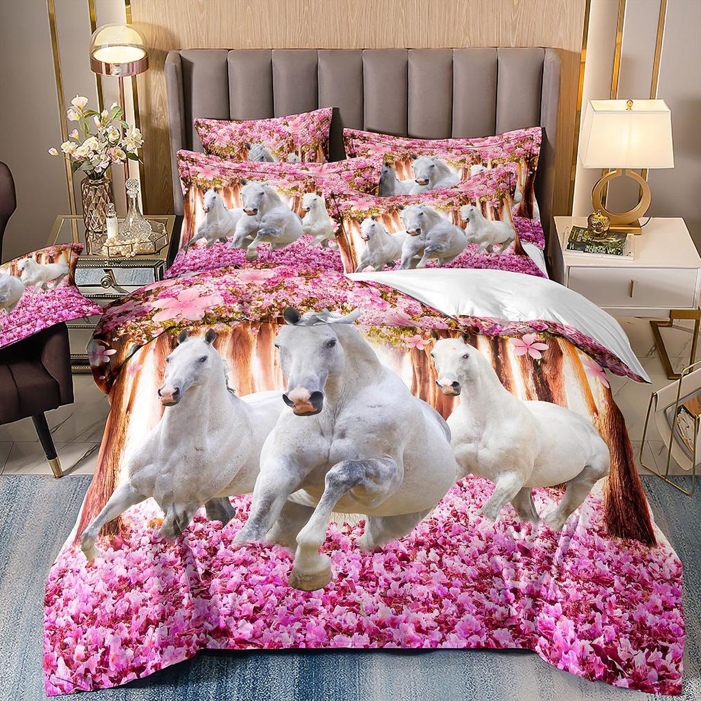 Лошадь Трехпредметный Цветок 3D Цифровая Печать Пододеяльник Простыня Наволочка Комплект Постельного Белья