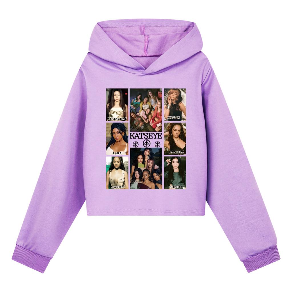 5352 Детские толстовки с капюшоном из хлопка с принтом KATSEYE для девочек