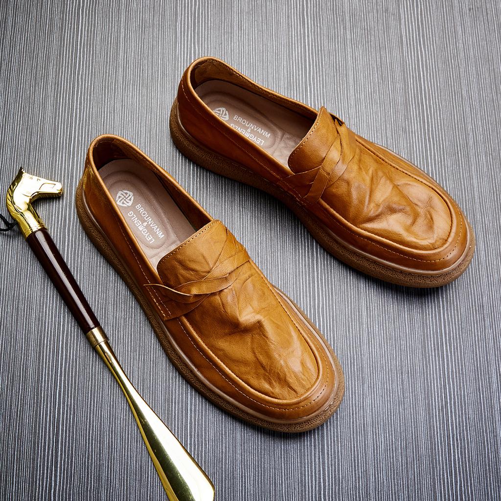 British Loafers One-Pedal Doudou Shoes Soft-Soled Lazy Shoes Business Shoes Foot Cover Soft Leather Casual Leather Shoes