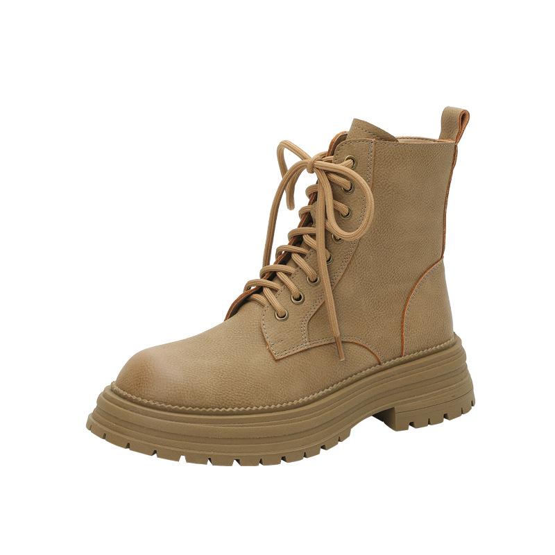 Ботинки Мартин на шнуровке короткие ботинки женские 2025 осень и зима новые на толстой подошве толстом каблуке с круглым носком в британском стиле ретро боковая молния одинарные ботинки