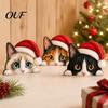 Cute Cat Present Shelf Sitter, Wooden Christmas Hat Peeking Desk Figurine, Funny Animal Scene Accessories Sign, Lover Gift for Holiday Home