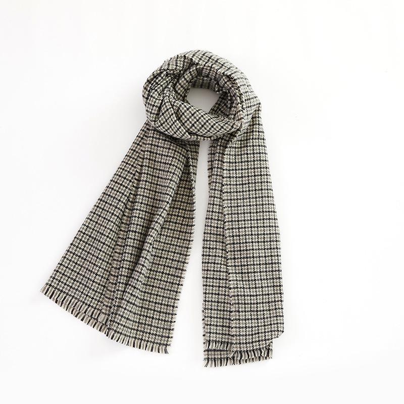 Autumn and Winter Versatile Retro Color Matching Small Plaid Scarf Comfortable and Warm Small Thousand Bird Plaid Shawl Scarf Elegant