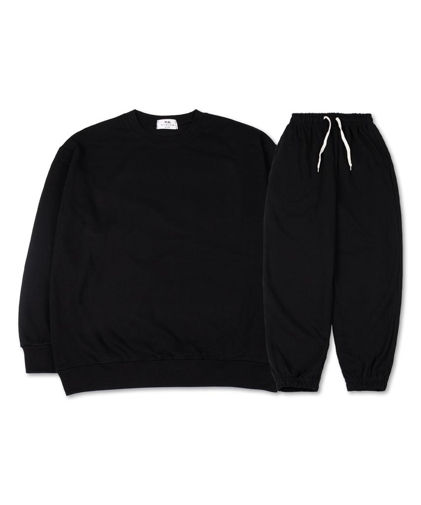 TI.GLAKE Plain Oversized Fleece-Lined Sweatshirt And Jogger Pants Set Black