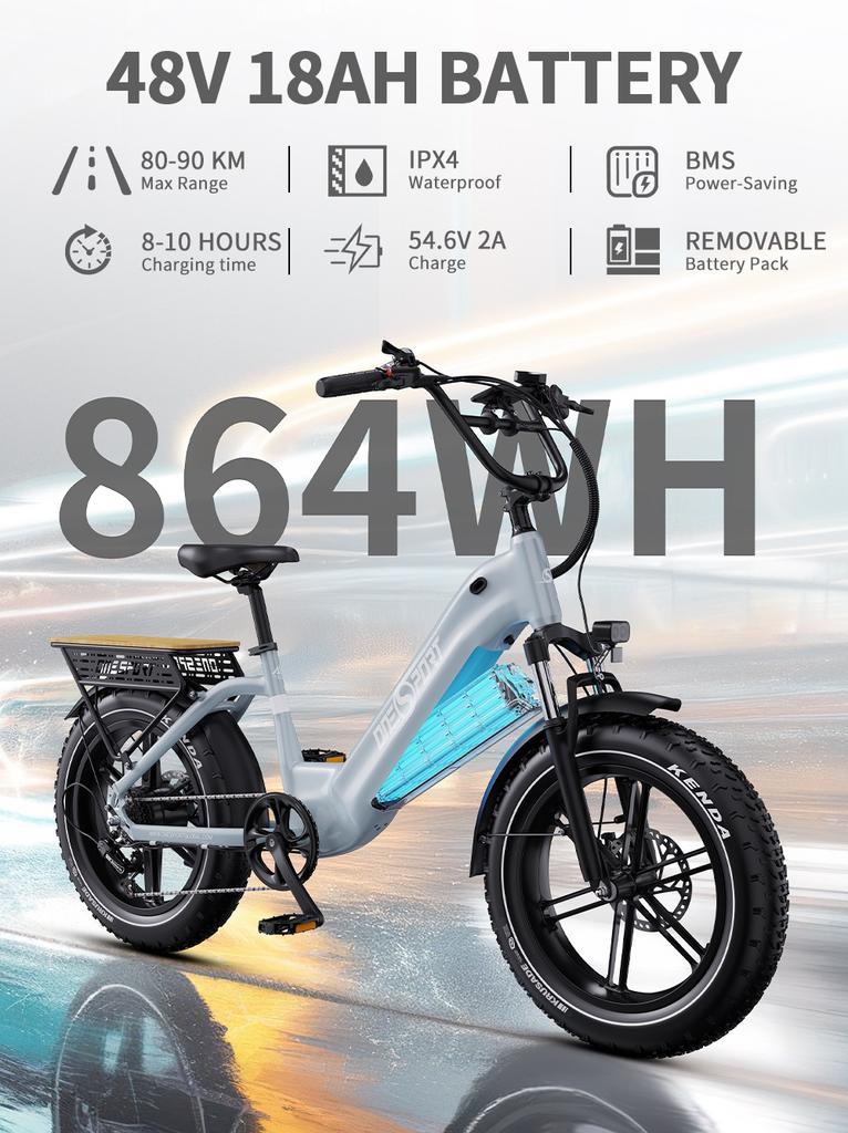 ONESPORT OT08 Electric Bike 500W Motor 48V 18Ah Battery 20 Inch Fat Tire E-Bike with Hydraulic Disc Brake for All Terrain