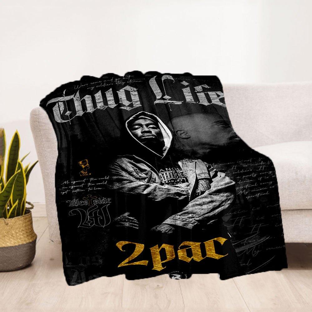 "Thug Life: Tupac's Legacy Hoodie - Streetwear Fashion"Blanket Flannel Throw Blanket for Sofa, Bed, Travel, Camping, Office, Couch, Chair, A