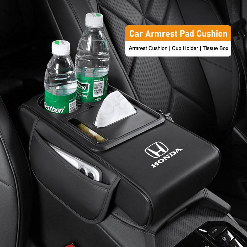 ABO2  Car Armrest Cushion With Cup Holder & Tissue Organizer For Honda CR-V Accord Civic HR-V Pilot Odyssey Fit Jazz Vezel CITY Freed