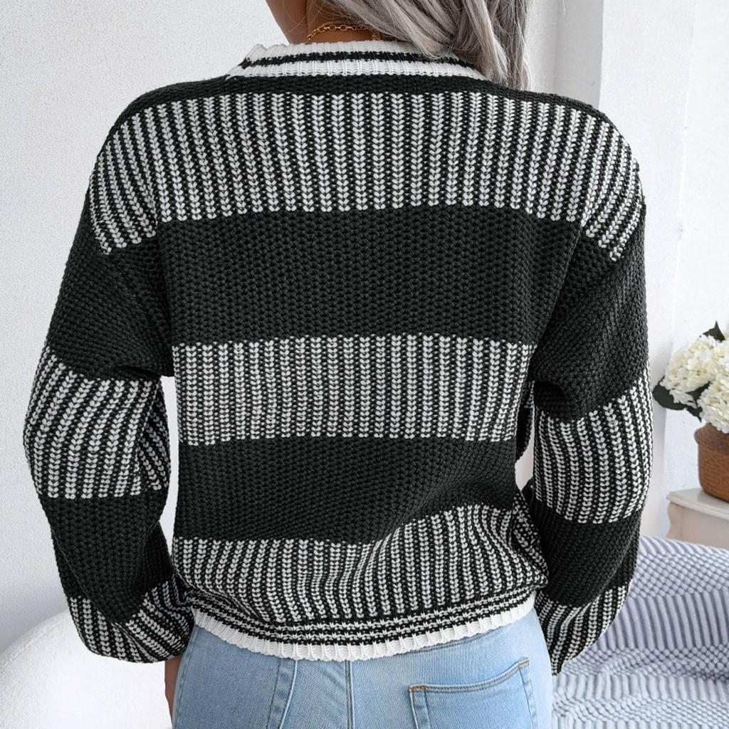 Женский свободный повседневный свитер с круглым вырезом и длинными рукавами в полоску с длинными рукавами