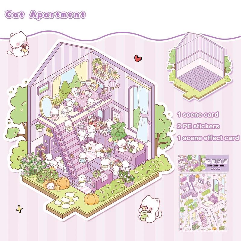 1 комплект креативных 3D-наклеек для симуляции кабины, милые мультяшные наклейки ручной работы для ландшафтного дизайна, наклейки для укладки сцен