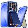 Чехол-кошелек синего цвета для телефона Samsung Galaxy S26 Ultra со слотом для карт, выдвижной крышкой для камеры и подставкой, противоударный PC+TPU