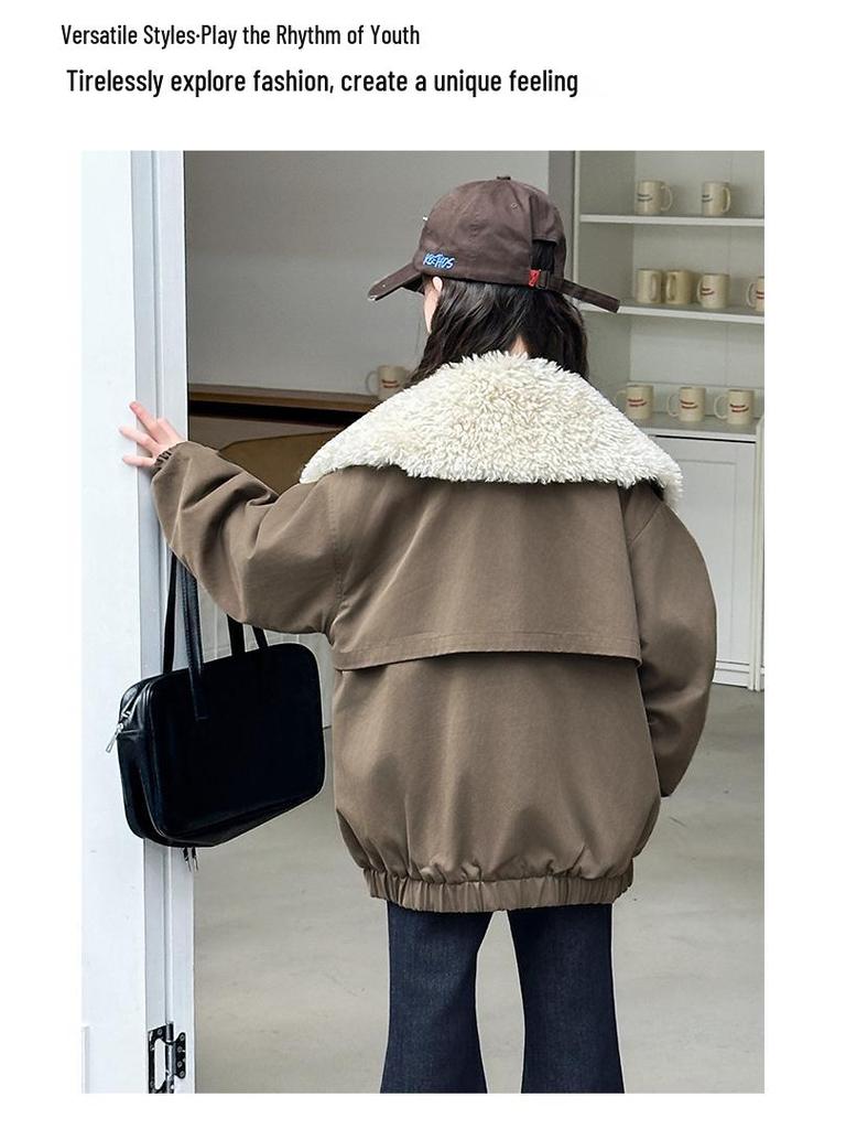 Девичье стеганое пальто - 2025 Осень/Зима Модная утолщенная хлопковая куртка для больших детей