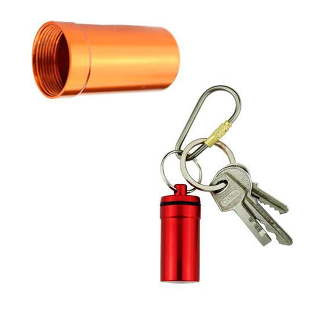 Mini Waterproof Pill Box Case Portable Outdoor Aluminum Pills Bottle Stash Holder with Keychain