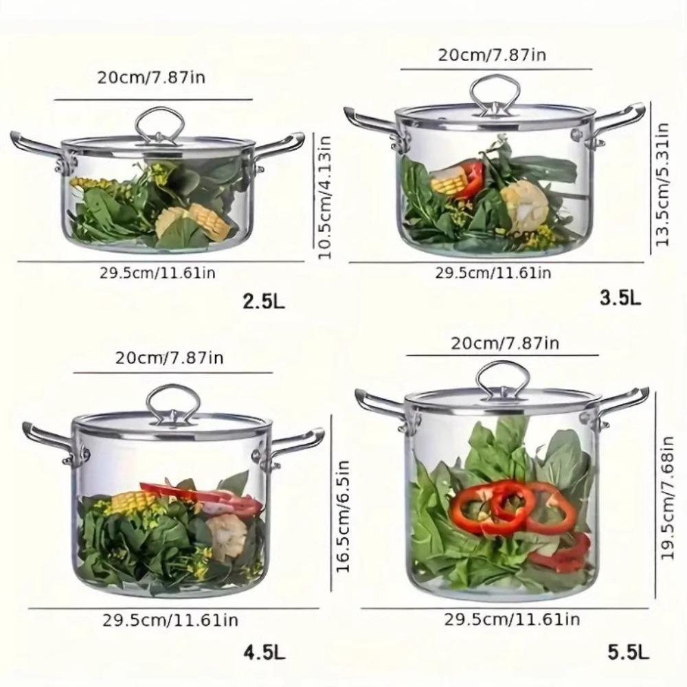 Heat Resistant Clear Cooking Pot Stainless Steel Glass Soup Pot Kitchen Cooking Tools