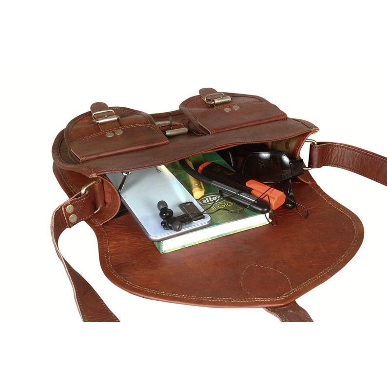 Handcrafted Brown Leather Crossbody Bag for Women – Vintage Goat Leather Shoulder Purse – Medium Size Travel & Daily Use Bag